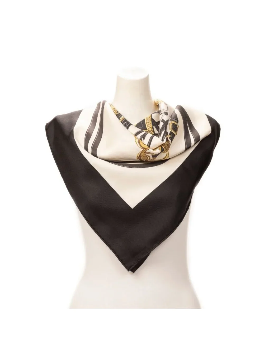 Hermes Scarf Black Ivory Twill Silk